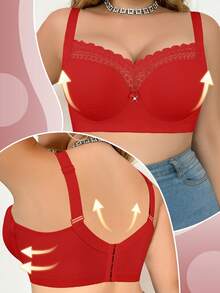 MIMILEMON Plus Size Women's Underwire Bra - Wide Straps, Lift & Side Support, Lace Trim & Bow Details, Comfortable Full Coverage, Suitable For Daily Wear - Red - View 6