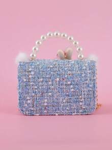 1pc Cartoon Rabbit & Fluffy Lace Pearl Decor PU Felt Material Flap Closure Chain Strap Casual Beaded Handbag, Crossbody Bag For Snacks & Coins, Suitable For Birthday Gift & Daily Use, Teens - Wool Lace - Rabbit - View 9