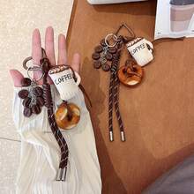 1pc Vintage Simulation Coffee Bean Charm -Coffee Beans Keychain With Pretzel And Bagel Charms,Fabric Coffee Hanging Ornament For Keychains, Bags, & Office Decor -Handcrafted Pretzel And Bagel Bag Charm - Multicolor - View 2