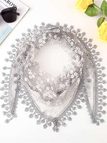 1 pieza Bufanda de encaje con estampado floral de unicolor a la moda con flecos, adecuada para uso diario - Multicolor - Ver 6