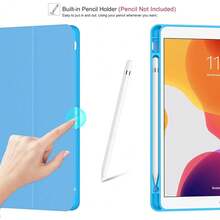 Case For IPad 9th Generation 2021/8th Gen 2020/7th Gen 2019 With Pencil Holder - Premium Shockproof Case With Soft TPU Back Cover & Auto Sleep/Wake For IPad 10.2 Inch, Sky Blue Marble,P-SkyBlueMarble - P-天藍色大理石 - 查看 5