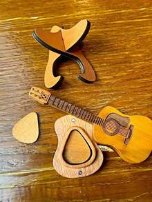 1pc Guitar Pick, Guitar Shaped Pick Box, Wooden Guitar Pick Box With Stand | 3pcs Unique Guitar Picks, Mini Guitar Gift Set Suitable For Guitar, Bass, Ukulele And Other Instruments, Natural Wood Color Accessory Set, Christmas Gift Valentine's Day Weddings, Birthdays, Anniversaries - Ideal Boyfriend/Girlfriend/Family Musician Present - Multicolor - View 12