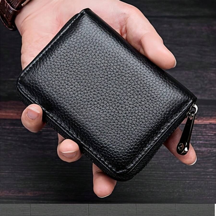 Men's Ultra-Thin Zipper Card Holder With Coin Pocket - Lightweight And Durable Business Design, Suitable For All Four Seasons, Essential Mini Wallet For Daily Commuting, Simple And Stylish Structure - Black - View 1