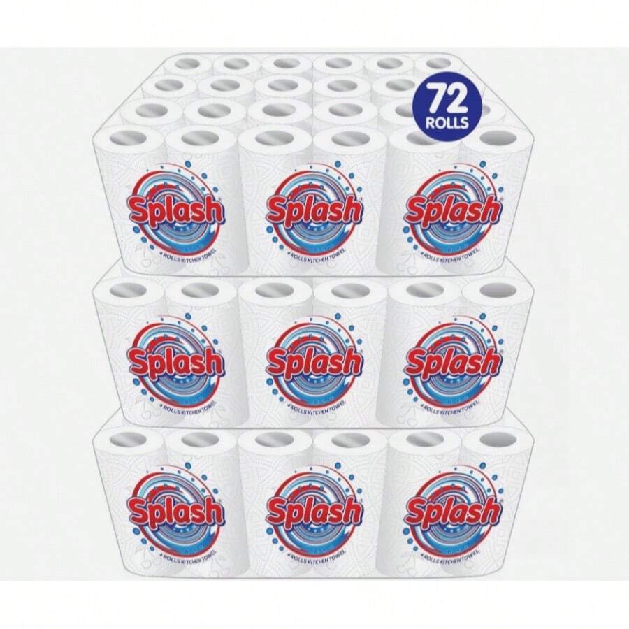 Splash 2-Ply Kitchen Roll 4-Pack Disposable Paper Tissue 72 Rolls White Paper Embossed Strong & Functional - 72 - View 1