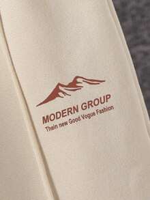 男童休闲标语印花袋鼠口袋连帽卫衣和运动裤套装（2件套），适合休闲、运动、日常穿着、户外活动、上学、秋冬季穿着。 - 棕色 - 查看 7