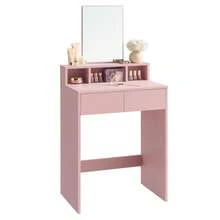 Modern Jelly Pink Dressing Table With Large Mirror, 2 Drawers & 3 Compartments - Pink - View 8