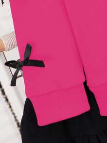 Tween Girl Cartoon Pattern Warm Crew Neck Sweatshirt And Bubble Skirt Set