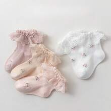4 Pairs Of Baby Princess Lace Socks, Breathable All-Season Socks For Girls, Princess Lace Socks, High Elasticity, Non-Restrictive