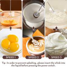 Rechargeable Handheld Milk Frother | 3-Speed Rechargeable Whisk With3 Detachable Heads, Compact Baking Tool For Thin Batter / Eggs / Cookies| Ideal For Tiny Kitchen / RV / Camping (Macaron Purple & White) - 白色,3個攪拌器 - 查看 9