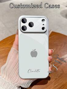1pc Customized Minimalist Silver Apple Design Luxury Fashion Large View Tempered Glass With Lens Protection Matte Anti-Drop Phone Case Compatible With Iphone 17/17Pro/17ProMax/17Air/16/16Pro/16ProMax/16Plus/15/15Plus/15Pro/15ProMax/14/14Plus/14Pro/14ProMax/13/13Pro/13ProMax/12/11 Phone Accessories, Full Coverage High-End Protective Cover