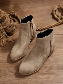 Women's Low Heel Classic Short Cowboy Style Side Zipper Floral Trim Holiday European & American Plus Size Ankle Boots, Chelsea Boots, Fashion Boots For Autumn/Winter - Khaki - View 6