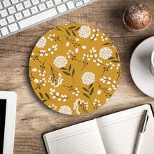Round  Pad, Cute Floral  Pad With Design, Computer  Mat, Non-Slip Rubber Base Pad, Waterproof Women Office  Pads, Yellow Flowers,27YellowFlowers - 27黃花 - 查看 5