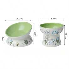 1pc High-Raised Slant-Mouth Ceramic Pet Bowl - Ergonomic Neck Protection Cat Dog Food & Water Bowl, Cute Anti-Spill Pet Feeding Bowl For Cats & Dogs, Easy To Clean, Stable Non-Slip Pet Dish With Elevated Design - Multicolor - View 3