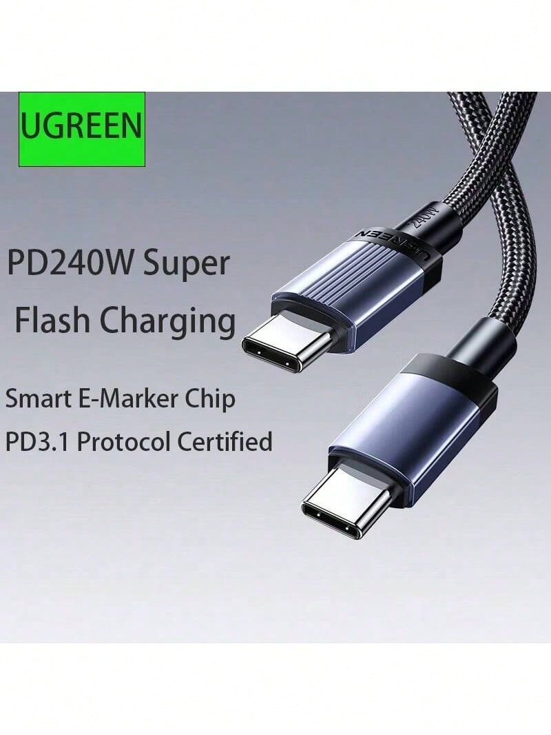 UGREEN L532 240W PD Dual-Head Type-C Data Cable, 1 Meter, Compatible With Huawei, Honor, And Xiaomi 100W SuperCharge, Suitable For Apple 17/16/15-Inch Tablets, IPads, And Laptops. - Black - View 1