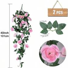 2 Pieces 40 Inch Artificial Hanging Flowers - Fake Rose Plant - Wall Decor, Wedding Decor, Home Decor, Garden Decor, Multiple Colors Look Better.Multiple Colors) - Hồng - Xem 2
