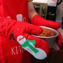 Manoplas y agarraderas navideñas con bonito estampado, antideslizantes y resistentes al calor, para cocina - Burdeos - Ver 3