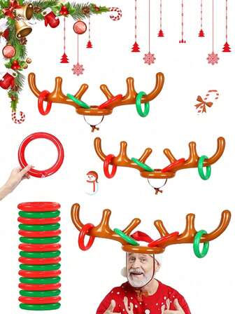 2pcs Nflatable Reindeer Antlers, Adult Party Inflatable Game Set, New Year's Eve And Birthday Party Decoration. For Group Entertainment, Includes 4 With Colorful Bows And Blow Tubes, For Festival Party Activities.