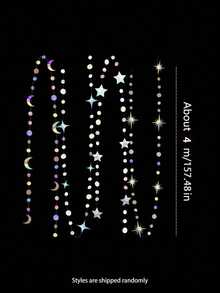 4pcs Silver Crescent Moon & Star Dot Decor Set: This Product Includes Hanging Crescent Moon Decor And Shiny Star Ribbons, Suitable For Use As Decorative Flags, For Birthday Decor, Flags, Home Decor, Living Room Decor, Outdoor Decor, Stage Decor, Party Decor, Carnival Decor, And Star Pendant. Also Suitable For Holiday Decor, Ramadan Mubarak, Valentine's Day Decor, And Wedding Decor. - Silver - View 5