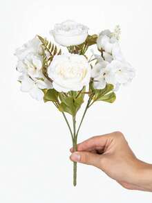 Buchet de bujori artificiali, 12,6 inci, cu trandafiri Prințesa Mary, trandafiri vintage francezi, crizanteme și respirația bebelușului, potrivit pentru decor de primăvară, petreceri de ziua de naștere, întâlniri, buchete de mireasă, decor pentru casă, restaurante, dormitoare, pervazuri, vaze, Ziua Îndrăgostiților, decor de Anul Nou, grădini exterioare, decor de bal, cadouri de Ziua Îndrăgostiților. - alb - Vizualizare 4