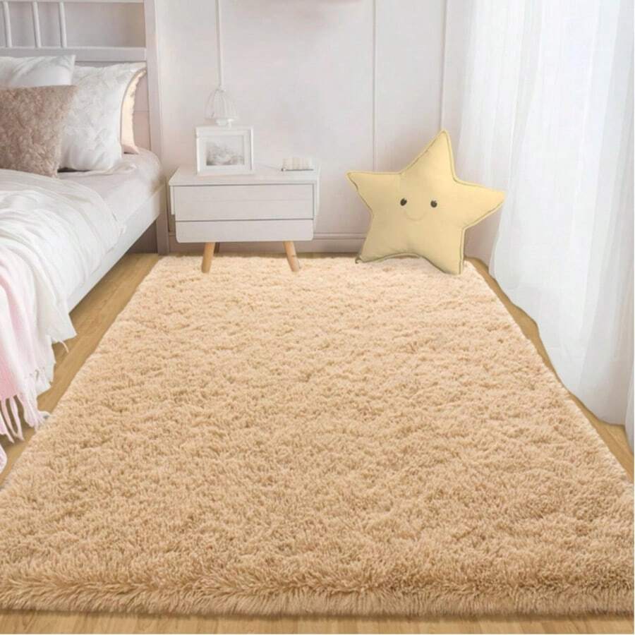1pc Black Rug Modern Fluffy Shaggy Area Rug Super Soft And Cozy Rug Non-Slip Plush Carpet Floor Mat For Thanksgiving Day Chrismas Decor, Rug For Living Room, Bed Room, Dorm, Room Decor, Back To School Supplies - Lạc đà - Xem 1