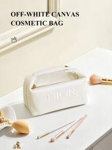 Christian Dior Off-White Canvas Tote Makeup Bag​,Premium Toiletry Bag​,Chic Girl's Makeup Bag​ - White - View 11