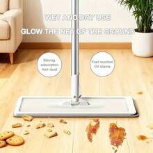 Hands-Free Flat Mop And Bucket Set With Long Handle, Wringer, 3 Reusable Microfiber Pads, 360° Flexible Swivel For Floor Cleaning And Wall Cleaning, Mop And Bucket Cleaning Set - 配備3塊布 - 查看 4