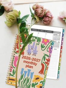 Trees Planificador mensual 2026-2027 tamaño A5, calendario de 24 meses con pestañas mensuales, papel grueso, cubierta minimalista, espiral dorada resistente, perfecto para organización en el trabajo, la escuela y el hogar, útiles de oficina