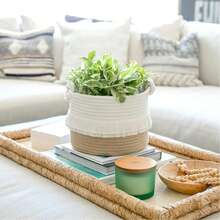 سلة تخزين مُنسوجة بطراز بوهيمي قطعة واحدة، مناسبة لسلال الهدايا، يمكن تخزين حفاضات الأطفال، مناديل مبللة، وغيرها من مستلزمات الأطفال، والمستحضرات التجميلية، والألعاب، والمناشف، وأجهزة التحكم عن بعد، والمفاتيح، ومستلزمات الأبوة والأمومة، وسلال النباتات - الكاكي - مشاهدة 1