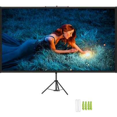 Tripod Projector Screen With Stand 80 Inch 16:9 4K HD Projection Screen Stand Wrinkle-Free Height Adjustable Portable Screen For Projector Indoor & Outdoor For Movie, Home Cinema, Gaming, Office