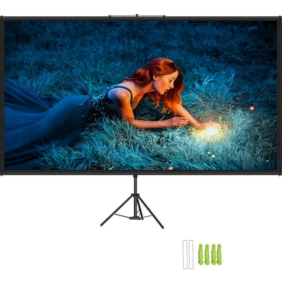 Tripod Projector Screen With Stand 80 Inch 16:9 4K HD Projection Screen Stand Wrinkle-Free Height Adjustable Portable Screen For Projector Indoor & Outdoor For Movie, Home Cinema, Gaming, Office - 80 tum - Visa 1