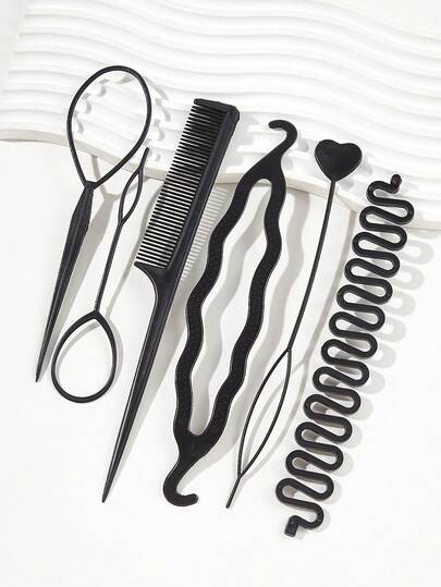 Set de peluquería: Moldeador de moño, peine, creador de cola de caballo, herramienta para trenza de espina de pescado, accesorios para el cabello de múltiples estilos, tenacillas, peine, pasadores - Herramientas de peinado versátiles