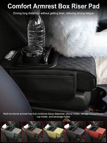 PU皮革汽车扶手箱增高垫 - 多功能，带杯架/手机支架/纸巾盒，缓解驾驶疲劳，通用型，适用于大多数车型 - 彩色 - 查看 5