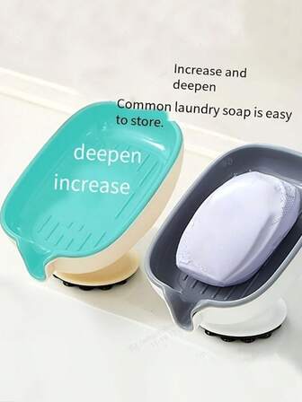 1个吸盘式皂碟，椭圆形塑料皂架，带沥水孔，适用于浴室，可拆卸易清洁皂托，无孔桌面水槽架