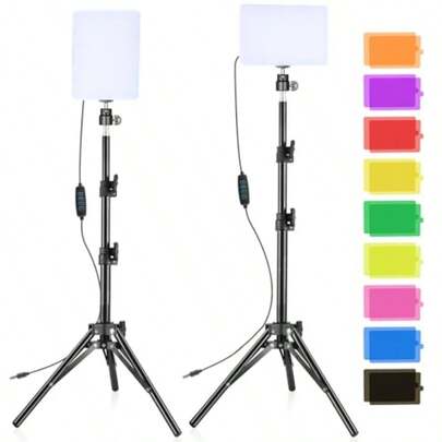 Photography Video Lighting Kit 2 Packs Dimmable 5600K USB LED Studio Light With Adjustable Tripod Stand 70 Beads And Color Filters For Photo Shooting Recording   Live Streaming