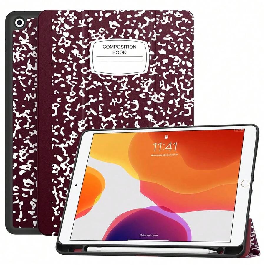Case For IPad 9th Generation 2021/8th Gen 2020/7th Gen 2019 With Pencil Holder - Premium Shockproof Case With Soft TPU Back Cover & Auto Sleep/Wake For IPad 10.2 Inch, B-Book Wine,B-BookWine - B-bookWine - View 1