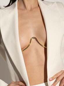 1pc Gold Sexy Metal Bra Fashion Retro Women Bikini Body Chain Chest Chain Homecoming Graduation Party Jewelry - Gold - View 7