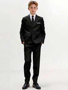 Teen Boys Suits 4-Pieces Suit Set Toddler Tuxedos Dresswear Ring Bearer Outfit Wedding Blazer Vest Pants Tie Formal Suits For Teen Boy Black Size 6-16Y - màu đen - Xem 4