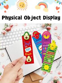 30张彩色水果图案书签，双面印刷，厚纸材质，附有鼓励语录。适合作为礼物送给学生、朋友的孩子，也适合作为新学期或毕业礼物，还可作为日常书签使用。