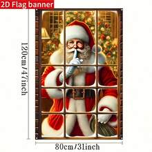 1 buc., poliester, banner Moș Crăciun pentru fereastră, căptușeală din poliester 80cm x 120cm, potrivit pentru interior/exterior, durabil și lavabil