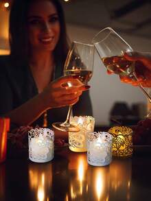 10个/50个叶子造型夜灯纸套及纸雕灯罩，白色茶蜡烛台，适用于优雅的节日、生日、婚礼装饰，情人节、母亲节、毕业季派对、生日派对，激光切割灯罩 - 彩色 - 查看 3