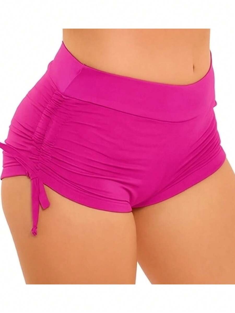 SW Women's Bikini Shorts Sunkini Shorts With Adjustable Side Ties For Beach, Pool, Knot, And Drawstring. - Rosa Roja - Ver 1