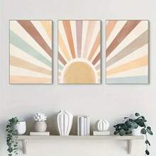 3pcs Rainbow Sun Bohemian Art Optional Wooden Frame Posters, Medieval Bohemian Minimalist Murals, Retro Canvas Prints, Modern Living Room, Bedroom, Office Home Decor - Multicolor - View 17