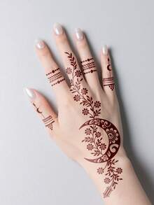2 miếng dán hình xăm tạm thời hình hoa henna màu nâu, hình xăm nghệ thuật trên cơ thể, thích hợp cho vẽ trên cơ thể, thiết kế Mandala. - màu nâu - Xem 4