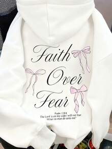 Winter Clothes For Women"Faith Over Fear" Christian Bible Verse Jesus Christ Graphic Print Pullover Sweatshirt, Suitable For Airport, Fall Fits, Back To School Women's Solid Color Long Sleeve Pocket Relaxed Fit Hoodie Sweatshirt, Casual Fall Clothes For WomenLoose And Comfortablechristmas Outfit Women Thanksgiving - 白色 - 查看 6