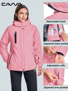 Cavva Women's Thermal Lined Jacket Waterproof Windproof Warm Snow Skiing Multi-Pockets Hooded Winter Coat Hiking Camping Mountaining Windbreaker - Pink - View 5