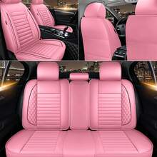 Full Set PU Leather Car Seat Covers Waterproof 5-Seat Seat Covers Front And Rear Car Seat Cover Wear-Resistant Seat Protector With/Without Pillow Fit For Cars,Pink Car Stuff - 粉色 - 查看 6