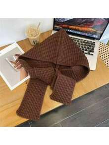 New Arrival Fashion Versatile Simple Hat & Scarf Set, Knitted Hooded Poncho Dual-Use Warm Scarf For Women, Thick Knit Hat & Scarf Combo For Winter Warm Accessories - 3-in-1 - View 12