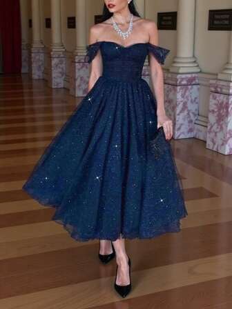 Romantic Holiday Princess Waist Flare Christmas Sparkly Party Dresses For Women, Prom Dress