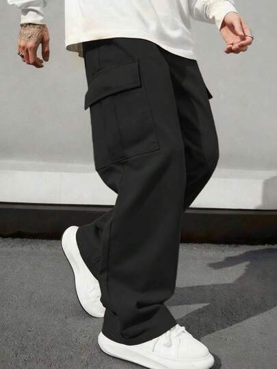 1 pieza Pantalones cargo de unicolor de corte slim con múltiples bolsillos para hombre, adecuados para primavera/verano, playa, vacaciones, uso diario, deportes, exteriores, casual, fitness, running, pantalones rectos, versátiles y de moda, otoño