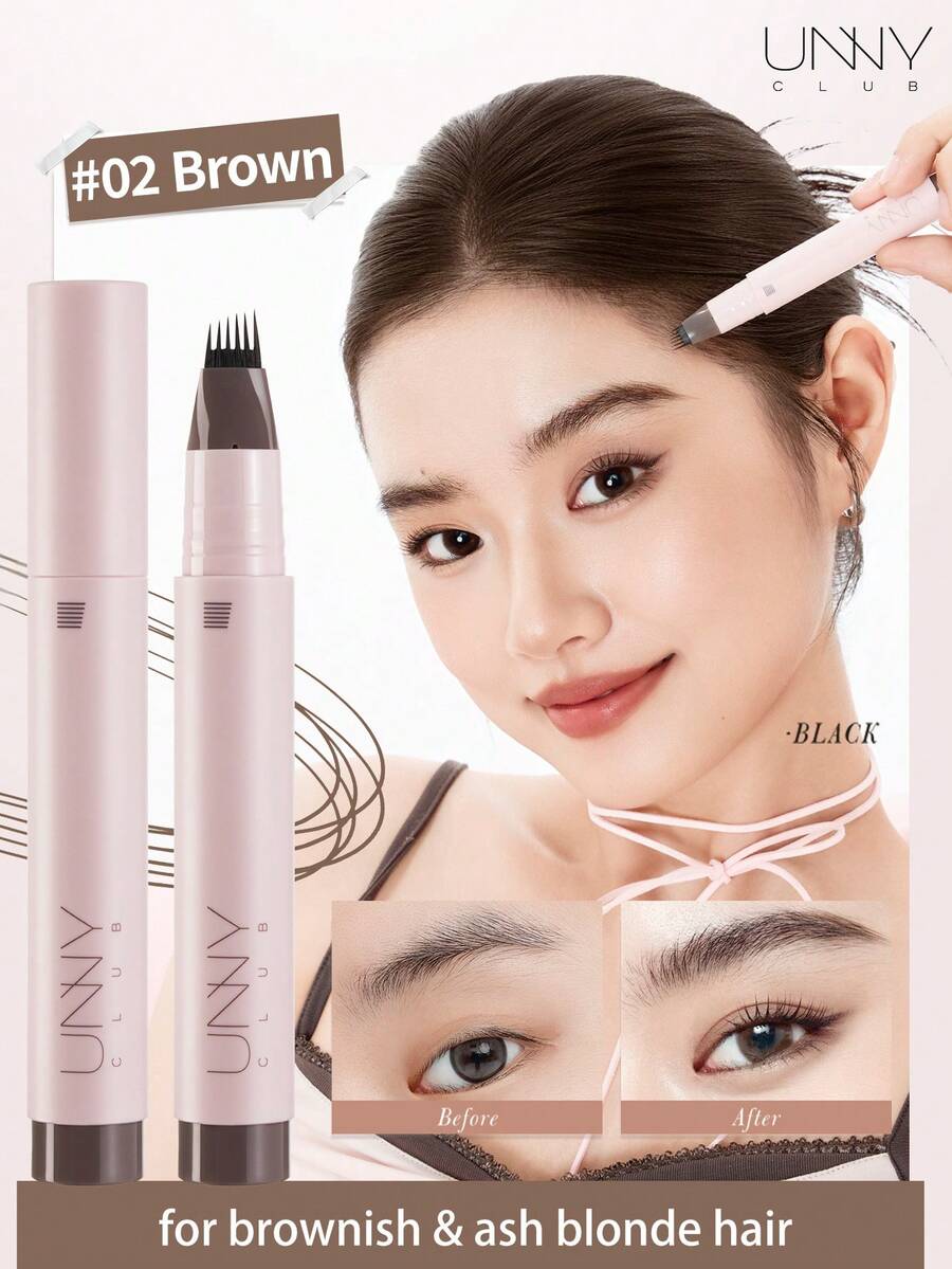 UNNY CLUB Pensil Alis Cair 6 Ujung, Cocok untuk Bulu Mata Bawah & Eyeliner, Riasan Alis Alami, Tahan Lama, Ringan & Halus, Tahan Air & Tahan Keringat